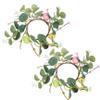 2-Pack Easter Candle Rings, Spring Egg and Berry Candle Wreath with Faux Eucalyptus, Small Floral Holder Ring for Seasonal Decor, Spring Rings view 1