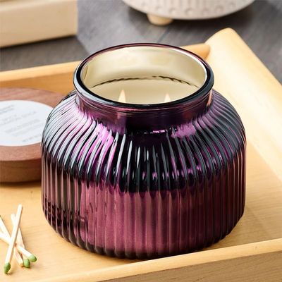 18oz Spicy Cinnamon Stick Scented 2-Wick Candle, Ribbed Mercury Glass Jar with Wooden Lid for Home