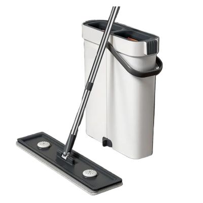 Hand Free Flat Mop 40cm Spin Floor Cleaner Combo Set with Bucket Washable Microfiber Wet Dry Bathroom Toilet Home Mops(40cm Bucket-2-Mop)