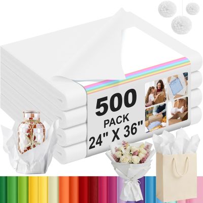 Qilery 500 Sheets Tissue Paper Acid Free Wrapping Gift Paper Crafts Bulk for Holiday, Birthday, Party Decor, Weddings, Baby Shower (24 x 36 Inch,Classic,White)