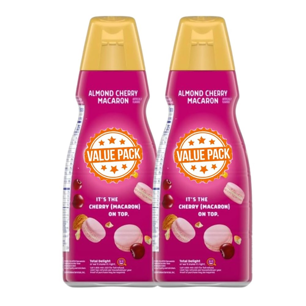 International-Delight Liquid Coffee Creamer.- Pack of Two (2) 32 fl oz Bottles of Smooth & Creamy Delightful Coffee Creamer (Almond Cherry Macaron)