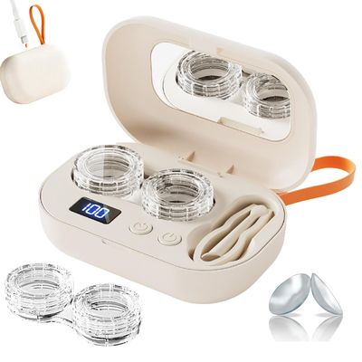 Contact Lens Cleaner Case-Deep Cleaning, Contact Lens Cleaner Machine, Built in Mirror and Tweezers for Home, Sports, Fitness, Outdoor Tour, Offices (1pc)