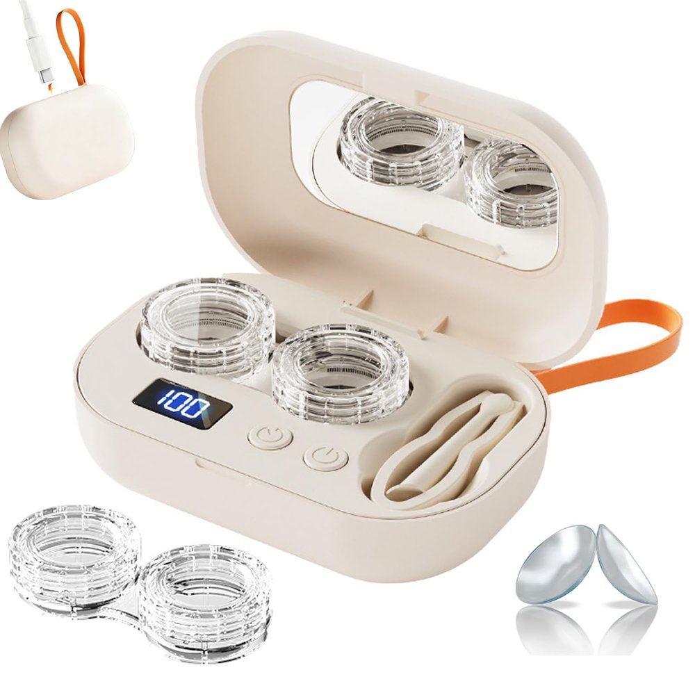 Contact Lens Cleaner Case-Deep Cleaning, Contact Lens Cleaner Machine, Built in Mirror and Tweezers for Home, Sports, Fitness, Outdoor Tour, Offices (1pc)