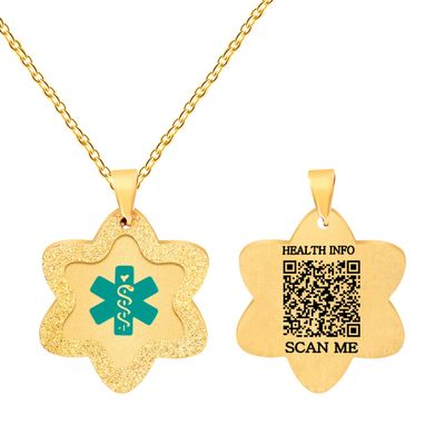 Medical Alert Necklace for Women Men, Stainless Steel Emergency ID Pendant with Medical Symbol, Custom Engraving or Dynamic QR Code, Hypoallergenic Matte Finish Medical Identification Jewelry (QR, Golden)