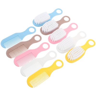 CHILDWEET 5 Sets Cradle Cap Brush and Comb Set for Newborns with Soft Bristles Scalp Care Bath Grooming Tool in Blue, Pink, Yellow, White, and Brown
