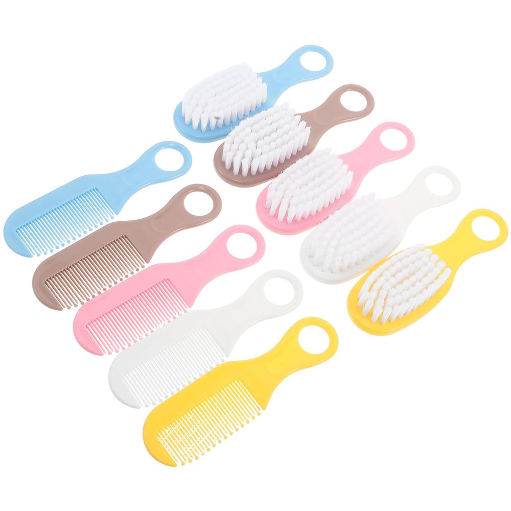 CHILDWEET 5 Sets Cradle Cap Brush and Comb Set for Newborns with Soft Bristles Scalp Care Bath Grooming Tool in Blue, Pink, Yellow, White, and Brown