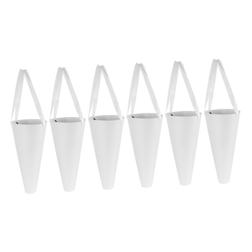 VOSAREA 6pcs Ivory White Portable Foldable Round Flower Bouquet Bags with Handles for Rose Floral Arrangements, Wedding Packaging, and Wrapping Supplies