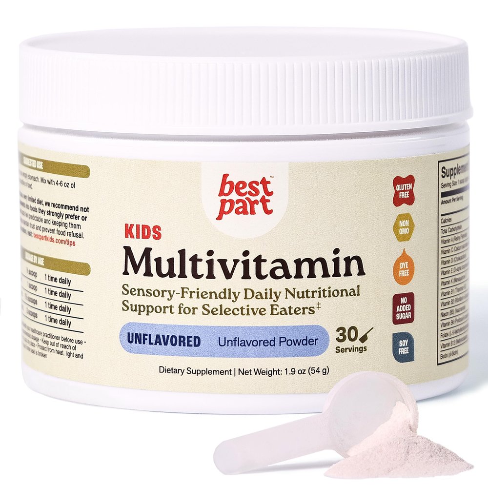 BEST PART Multivitamin for Kids, Unflavored Multivitamin Powder for Ages 4-8, Iron-Free, No Added Sugar Sensory-Friendly Kids Methylated Multivitamin for Selective Eaters, Easy to Mix, 30 Servings