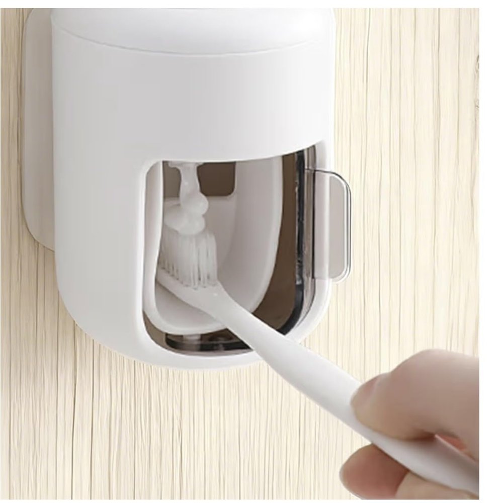 Automatic Toothpaste Dispenser, Wall Mount Squeezer, No-Drill Adhesive, Bathroom Accessories