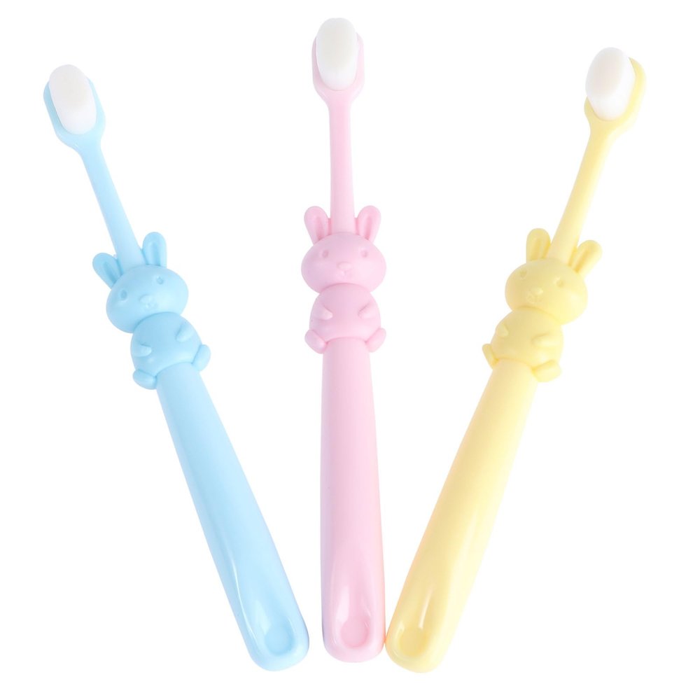 HOOTNEE 3pcs Manual Toothbrushes Soft Bristles for 2-8 Years Old with Cartoon Rabbit Design Oral Care Tool Set