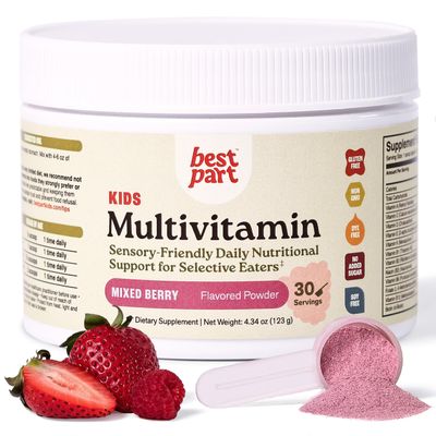BEST PART Multivitamin for Kids, Mixed Berry Multivitamin Powder for Ages 4-8, Iron-Free, No Added Sugar Sensory-Friendly Kids Methylated Multivitamin for Selective Eaters, Easy to Mix, 30 Servings