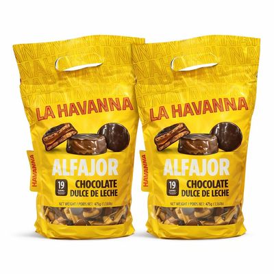 Mini Alfajores Chocolate Cookies, Dulce de Leche Filled Sandwich Cookies with Chocolate Coating, Gourmet Latin Dessert Treat, 16.7 oz Bags (Pack of 2)