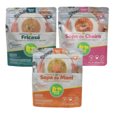 B&R Foods Trio Variety Pack Dehydrated Bolivian Soup Mix Sopa de Man/Peanut Soup, Sopa de Chairo/Andean Chairo Soup & Sopa de Fricas/Fricas Spicy Soup | Traditional Bolivian Soups with Spices | Authentic Flavor | Preservative Free, 18.20 oz.