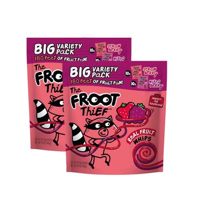 (2 Pack) FROOTS Thief Real Fruit Whips - Strawberry & Mixed Berry - Healthy Kids Fruit Snacks - 100% Real Fruit, No Added Sugar, Non-GMO & Gluten Free (Total 28.2 oz - 40 ct)