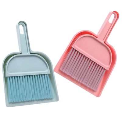 COOPHYA Mini Broom and Dustpan Set, 2pcs Small Desktop Cleaning Brushes with Compact Dustpan, Portable Multi-Function Small Broom Kit for Home and Office Table Cleanup (Blue + Pink)