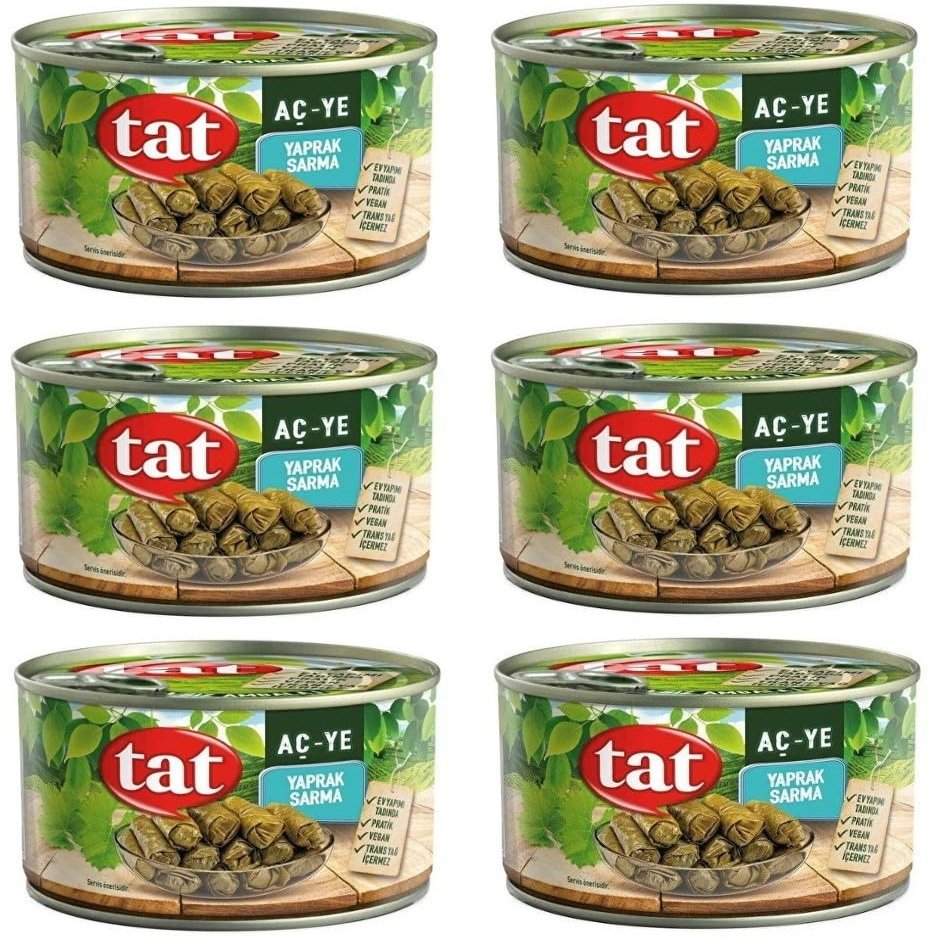 Stuffed Grape Leaves (Dolmas) byTat, Home Style, Ready to Eat, Vegan, No Trans Fat, 14.1 Oz (400g), Pack of 6