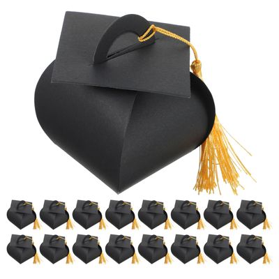 LABRIMP 50pcs Graduation Candy Boxes Black Cap Party Favor Packaging Box Tassel Decoration Multi-function Candy Container for Graduation Season Celebration