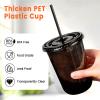 Jycnolm [50 Sets - 16oz Round Bottom Black Plastic Cups with Lids and Straws, Disposable Iced Coffee Cups with Lids To Go Cold Drink Cups for Smoothies, Juices, Party Catering view 3