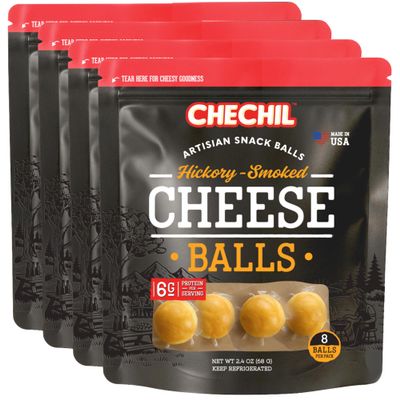 Chechil Hickory-Smoked Artisan Cheese Balls, 4-Pack | Handcrafted High-Protein, Keto-Friendly Cheese Snack | No Preservatives | Individually Wrapped | Party Platter, Travel, Charcuterie