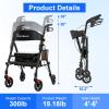 BlessReach Lightweight Foldable Rollator Walkers with Seat for Seniors, 300 lb Capacity, 5-Position Adjustable Height, Premium Hybrid Rolling Walker - Aluminum and Carbon Steel (Black) view 3