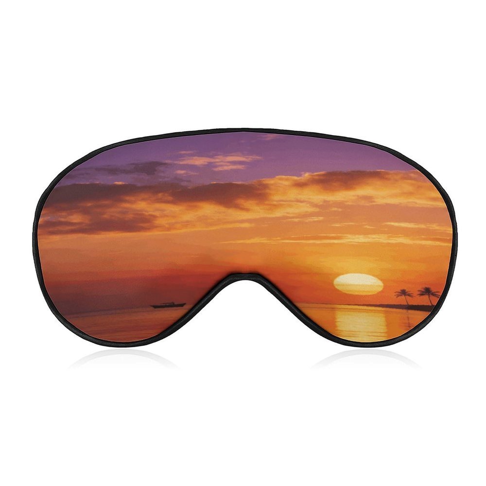 Boat Returning Under Coconut Trees Sleep Mask Block Light Eye Sleep Shade Cover Comfortable Lightweight Sleeping Blindfold Soft Breathable Night Eye Cover Adjustable Band Eye Mask for Men Women