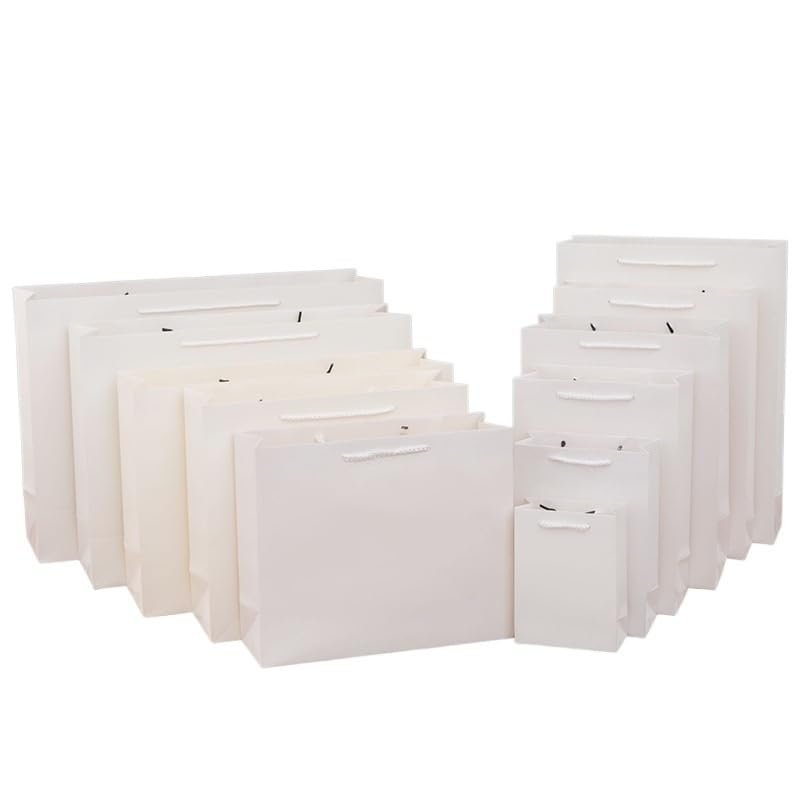 10pcs Paper Gift Bags with Handles, Paper Party Favor Bags for Christmas, Favor, Birthday, Wedding, Events(White,Horizonta 30X10X25CM)
