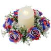 4th of July Candle Rings Patriotic Red White Blue Artificial Mini Rose Flower Wreaths Floral Candle Holders Table Centerpieces for Independence Day Memorial Day Home Kitchen Tabletop Decors view 1