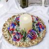 4th of July Candle Rings Patriotic Red White Blue Artificial Mini Rose Flower Wreaths Floral Candle Holders Table Centerpieces for Independence Day Memorial Day Home Kitchen Tabletop Decors view 2