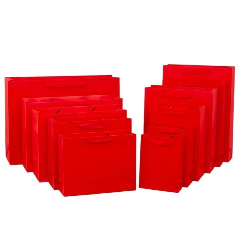 10pcs Paper Gift Bags with Handles, Paper Party Favor Bags for Christmas, Favor, Birthday, Wedding, Events(Red,Horizonta 43X13X32CM)