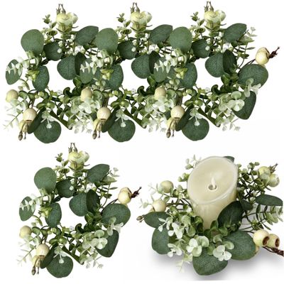 4 Pack Eucalyptus Candle Ring, Artificial Spring Greenery Candle Wreath for Table Centerpiece, 10 Inch Small Eucalyptus Wreath for Easter Wedding Party