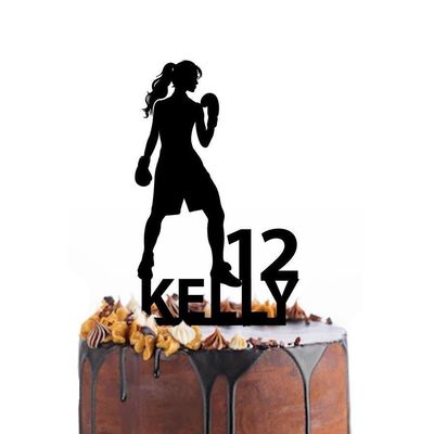 Egeshangb Female Boxer Cake Topper, Custom Families Silhouette Cake Insert for Shower Birthday Wedding Engagement Anniversary Reception Special Events Ceremony Party Decoration.