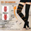 2 Pairs Compression Stockings for Women & Men, 20-30mmHg Thigh High Compression Socks, Open Toe Medical Compression Socks with Silicone Dot Band for Sport Swelling Varicose Veins, Beige&Black view 4