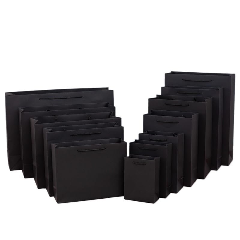 10pcs Paper Gift Bags with Handles, Paper Party Favor Bags for Christmas, Favor, Birthday, Wedding, Events(Black,Vertical 20X10X28CM)