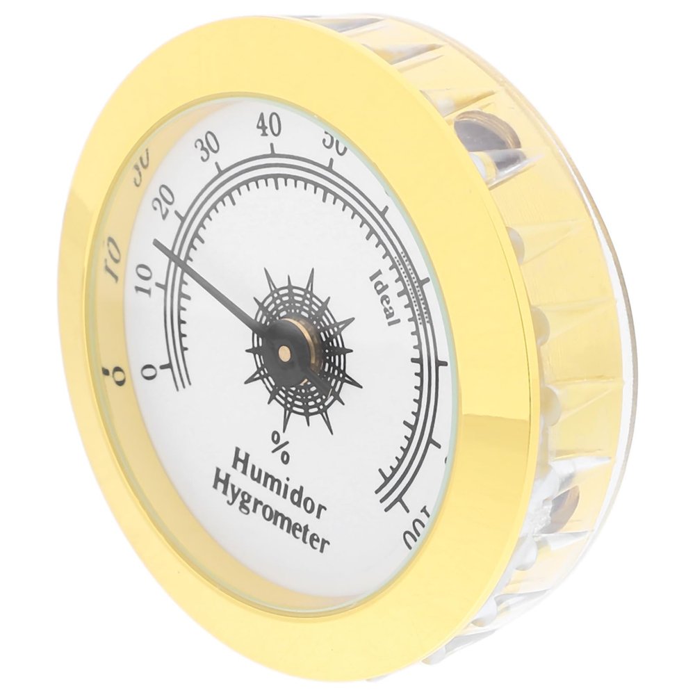 Angoily Analog Cigar Hygrometer 50mm Gold Humidity Gauge for Humidor and Tea Boxes, Analog Humidity Meter for Mason Jars Maintaining Optimal Moisture Levels