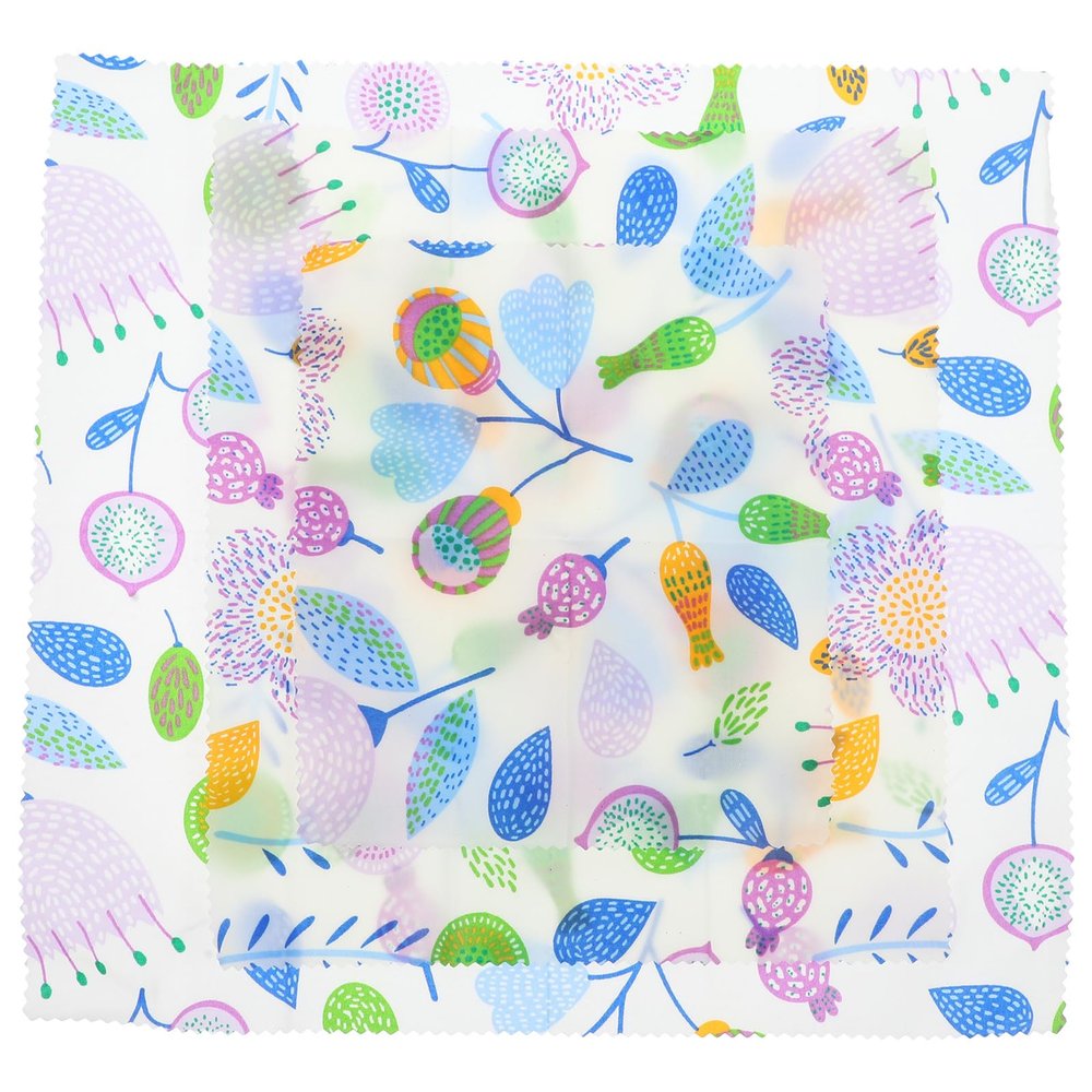 PartyKindom 3pcs Organic Cotton Beeswax Food Wraps Set with Purple Floral Pattern Reusable Food Storage Sheets for Sandwiches and Bowls Eco-friendly for Kitchen Use