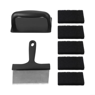 Minhe For Flat Top Griddle Cleaning Kit With Stainless Steel Scraper And Composite Handle Brush For Effective Removal Of Built Up Oil, Stains, And Residues
