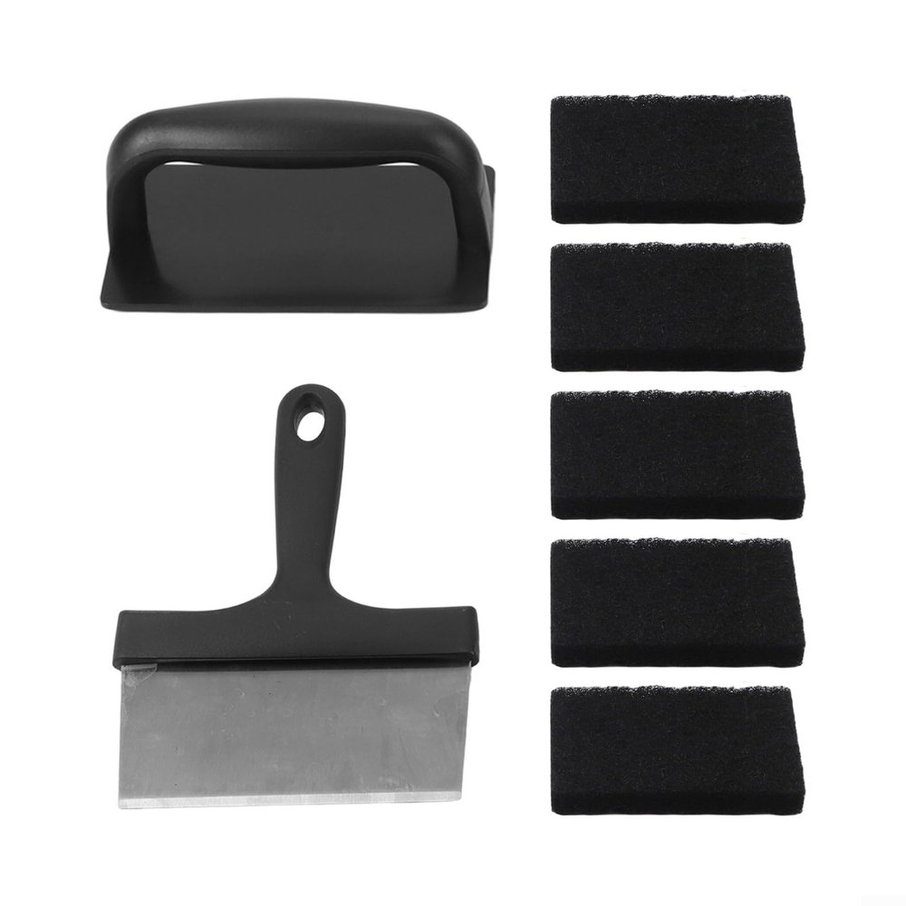 Minhe For Flat Top Griddle Cleaning Kit With Stainless Steel Scraper And Composite Handle Brush For Effective Removal Of Built Up Oil, Stains, And Residues