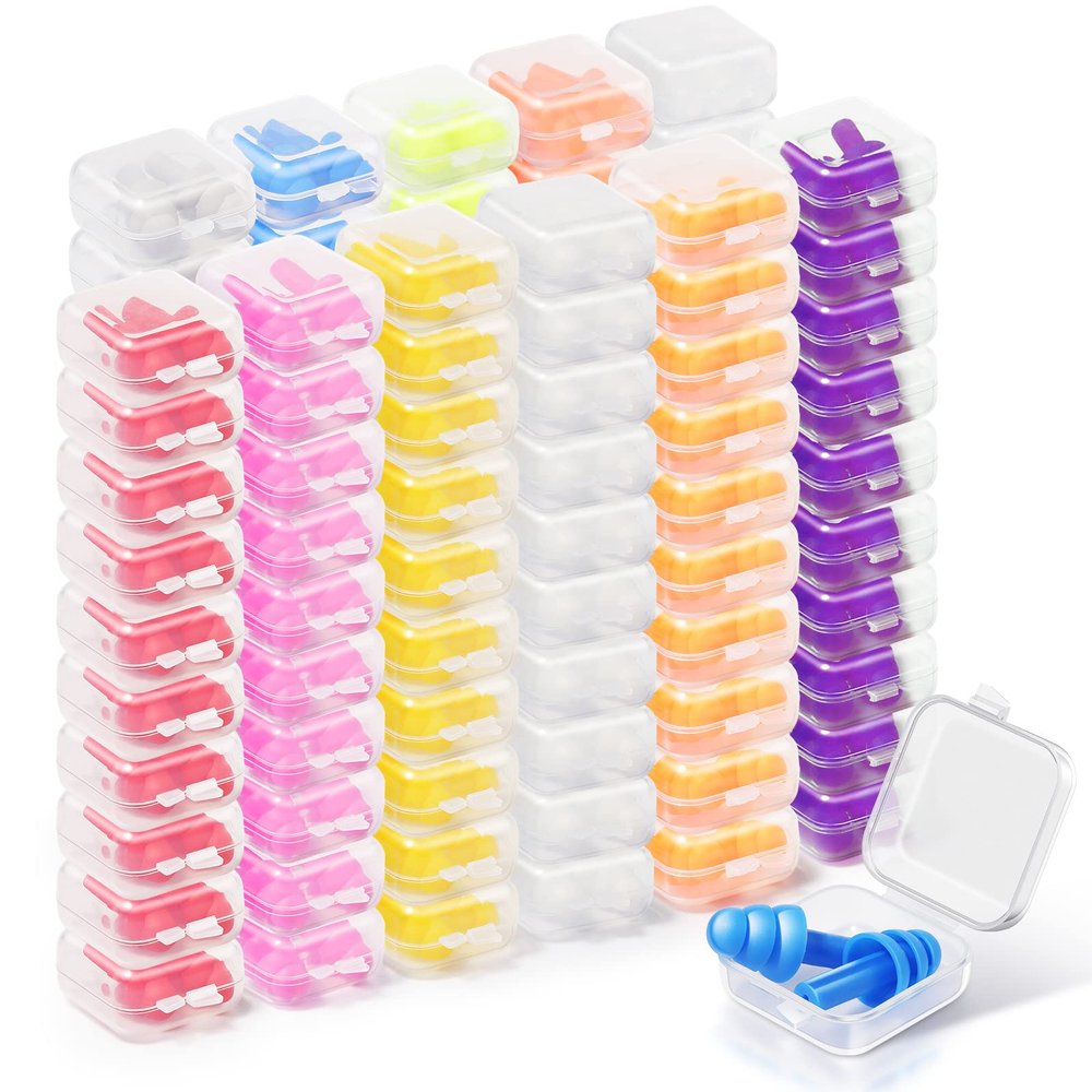 150 Individually Wrapped Silicone Ear Plugs, Noise-Canceling, Soft, Reusable, for Sleep, Swim, Concerts, Shooting, Bulk Pack with Carry Case