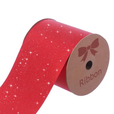 Red Glitter Ribbon, 4 Inch x 50 Yards Wide Plastic Ribbon Roll, Single Sided Sparkly Ribbon for Gift Wrapping, Big Bows, Flower Bouquets, Wreaths, Crafts, Party Decorations
