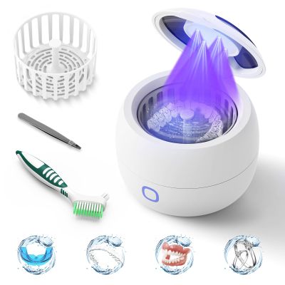 2025 Ultrasonic Retainer Cleaner Machine 45kHz Retainer Cleaner for Night Guards, Mouth Guards, Dentures 24W Dental Ultrasonic Cleaner with 4 Modes, 200ML Great Gift for Braces Users