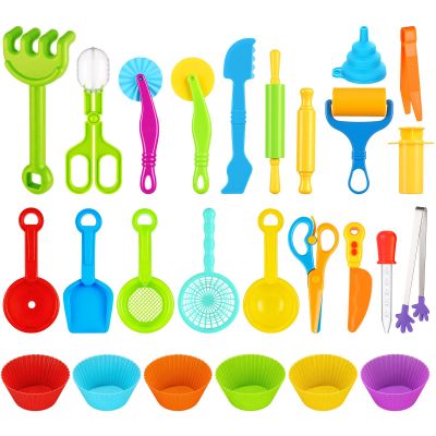26 Pieces Sensory Bin Filler, Fine Motor Skills Handy Toys Set with Scoops, Tweezers, Silicone Tong, Scissors Clip, Beach Shovels, Sorting Cups, Dough Play Tools, Sensory Table Accessories Tool