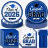 LINHAXM 2026 Graduation Plates and Napkins, Blue and White Graduation Decorations Class of 2026, Disposable Plates, Napkins and Forks Party Supplies for Congrats Grad Party Decorations, Serves 50 view 1