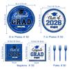 LINHAXM 2026 Graduation Plates and Napkins, Blue and White Graduation Decorations Class of 2026, Disposable Plates, Napkins and Forks Party Supplies for Congrats Grad Party Decorations, Serves 50 view 2