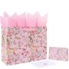 13'' Large Flowers Gift Bag Set with Handles, Greeting Card, Purple Tissue Papers and Stickers for Girls Women Kids Teens for Birthday Party, Mother's Day, Weddings, Anniversaries, Floral Design, 1 Pcs view 1