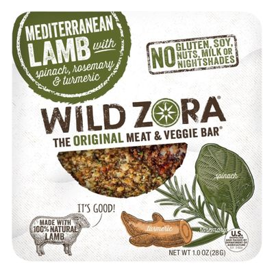 Wild Zora Meat & Veggie Bars, Mediterranean Lamb, 8-Pack, 100% Grass Fed Lamb, Healthy Jerky Paleo Snacks, AIP Friendly, Gluten Free, Soy Free, High Protein, No Added Sweetener, Lamb Jerky Snacks