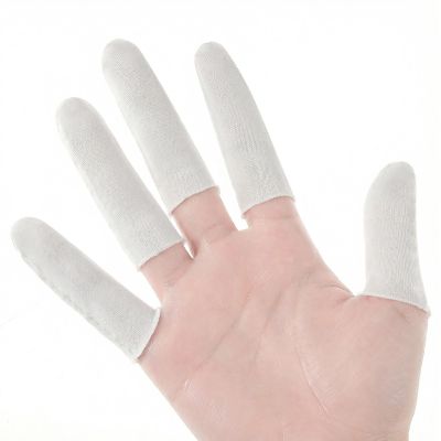 100 Pcs Finger Cloth Finger Sleeve Cotton Fingers Cots White Toe Sleeves Fingers Gauze Sleeve Thumb Protector Covers Condom Fingertips Protective Cushion Comfortable Reusable for Men Women