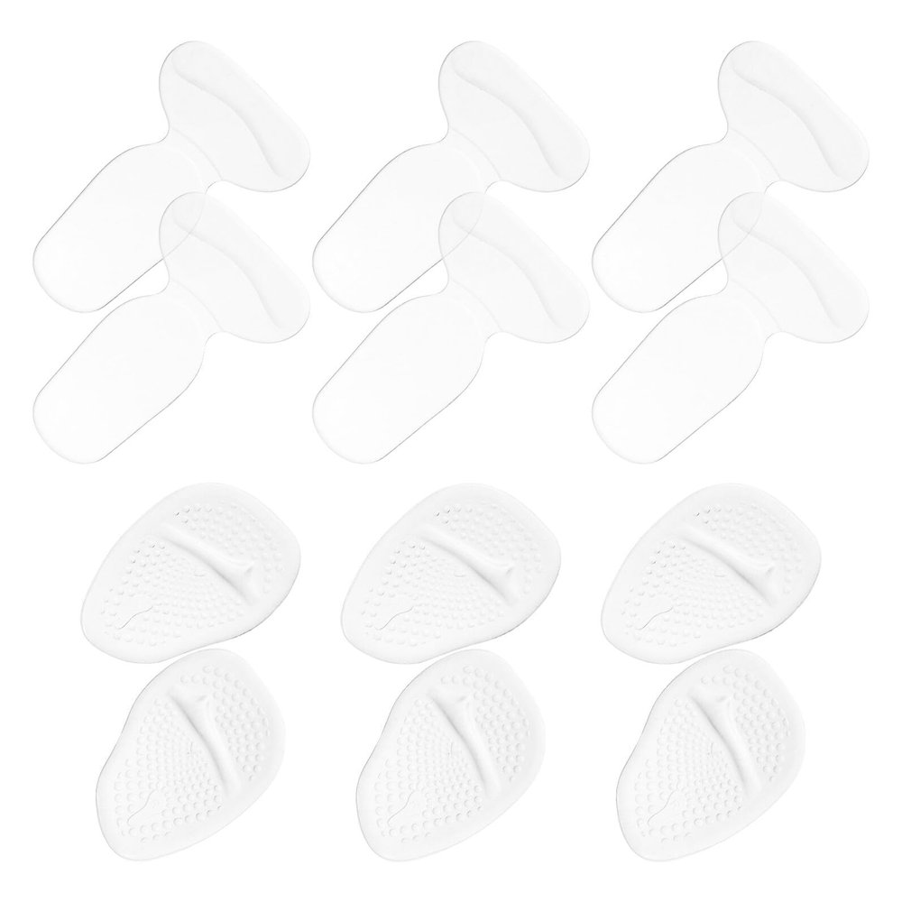 GOOHOCHY 6 Pairs Silicone Heel Pads for Women High Heel Inserts with Anti-Slip Soft Cushion Front and Back Foot Protection for Summer Sandals and Dress Shoes