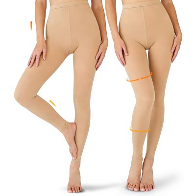 2 Pairs 15-20mmHg Compression Leggings for Women & Men, Medical Graduated Compression Tights Women, Footless Compression Stockings Support Compression Pantyhose for Varicose Veins, Edema, Dvt(Beige, 2X-Large)