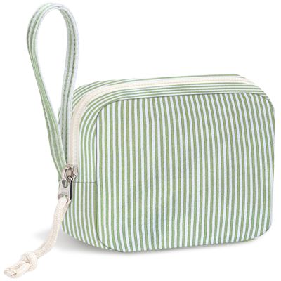CetyVoyie Corduroy Period Pouch for Women, Cute Sanitary Pad Pouch with Zipper, Portable Tampon Holder for Purse, Sanitary Napkin Storage Bag for Travel (Stripes Green White)