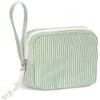 CetyVoyie Corduroy Period Pouch for Women, Cute Sanitary Pad Pouch with Zipper, Portable Tampon Holder for Purse, Sanitary Napkin Storage Bag for Travel (Stripes Green White) view 1
